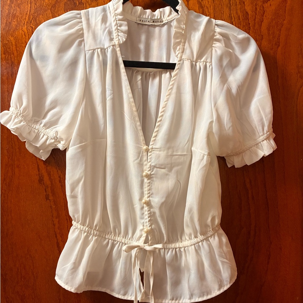 Sheer-White Ruffle Blouse- XS